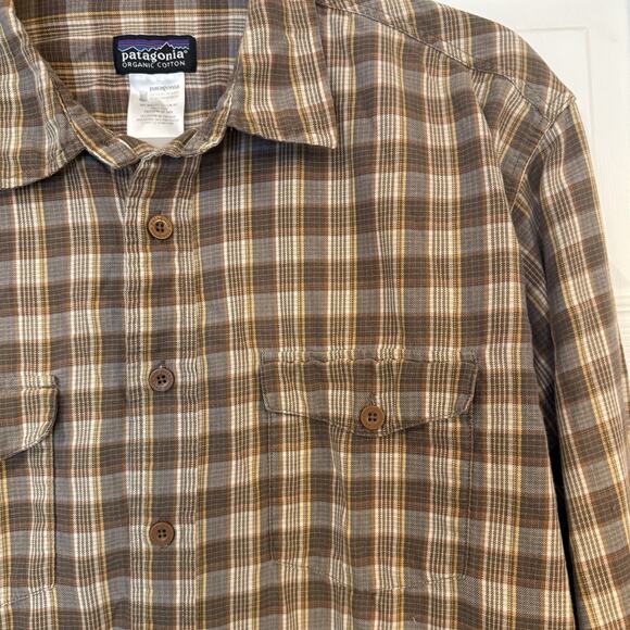 Patagonia Men's LG Brown Plaid Buckshot Shirt Soft Worn Feel Comfy Condition - Picture 4 of 14